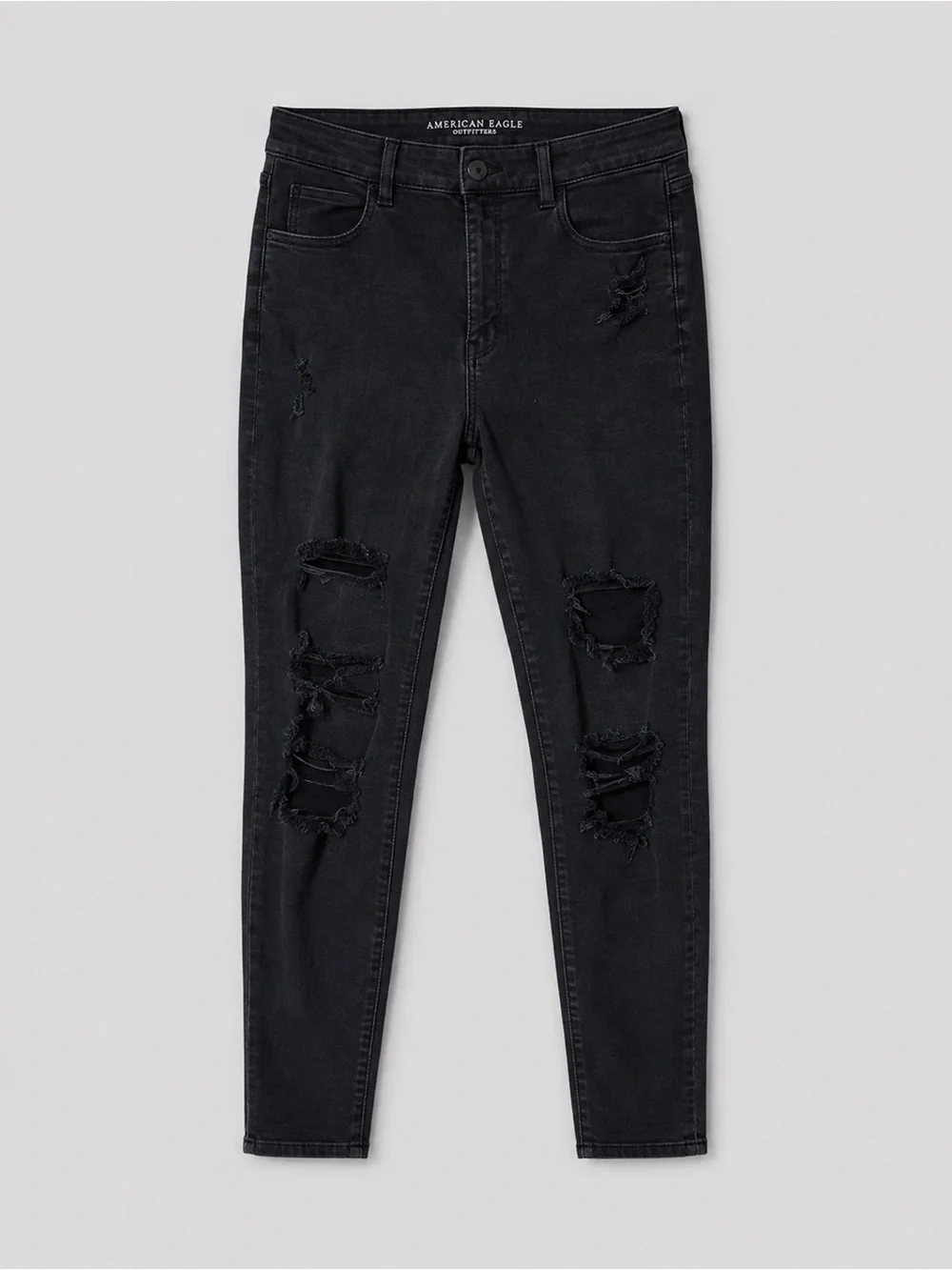 American‎ Eagle Curvy High Rise Jeans Jeggings Size 8 Black Distressed Grunge